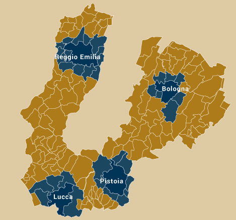 Territori dei comuni confinanti delle Province di Reggio Emilia, Bologna, Pistoia e Lucca